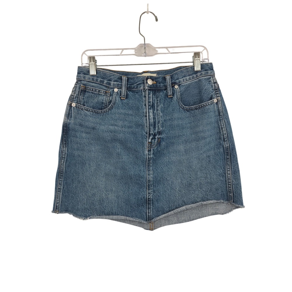 Madewell Rigid Denim A-Line Mini Skirt Raw Hem Medium Wash 28 Western Bohemian